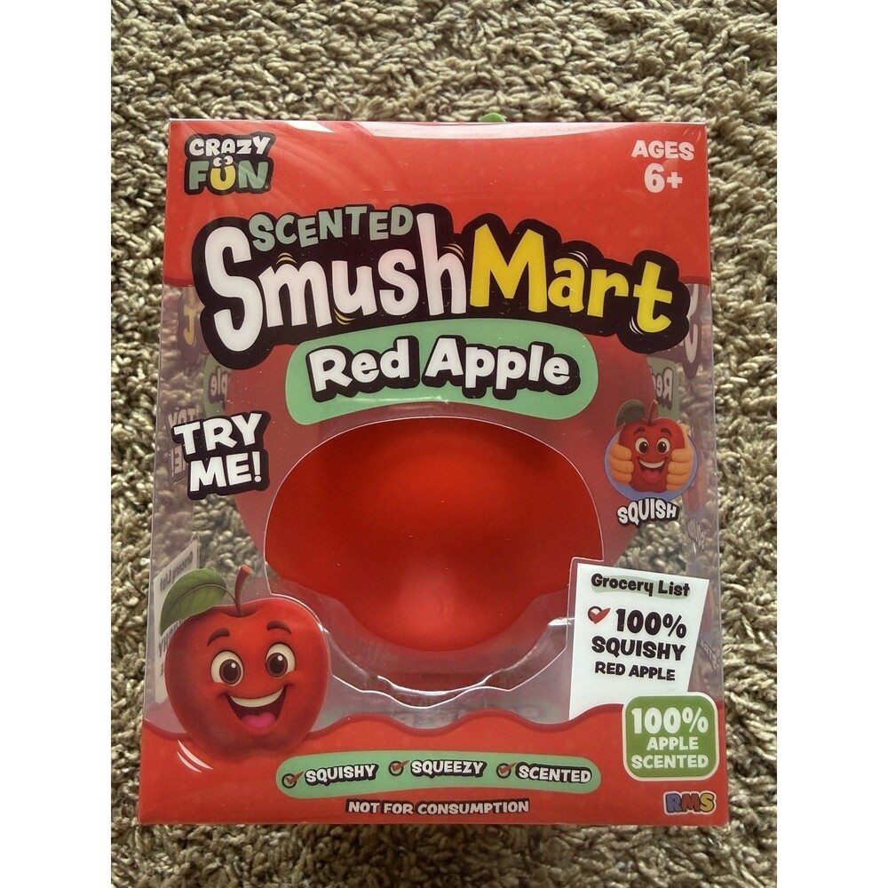 NEW! Crazy Fun SmushMart Scented Red Apple Squishy Squeeze Toy, Ages 6+ RMS
